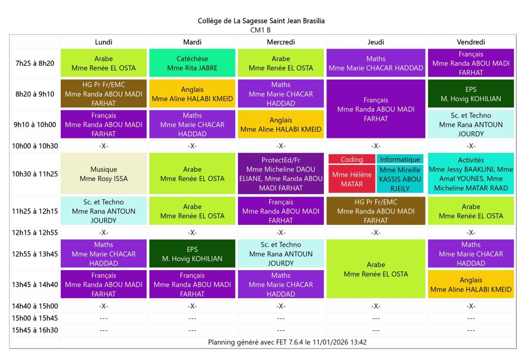 Horaires des classes - Cycle 3 - Janvier 2026_page-0002